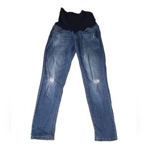 VIGOSS MATERNITY JEANS WOMEN 31 BLUE DENIM DISTRESSED BELLY SUPPORT WAIST
